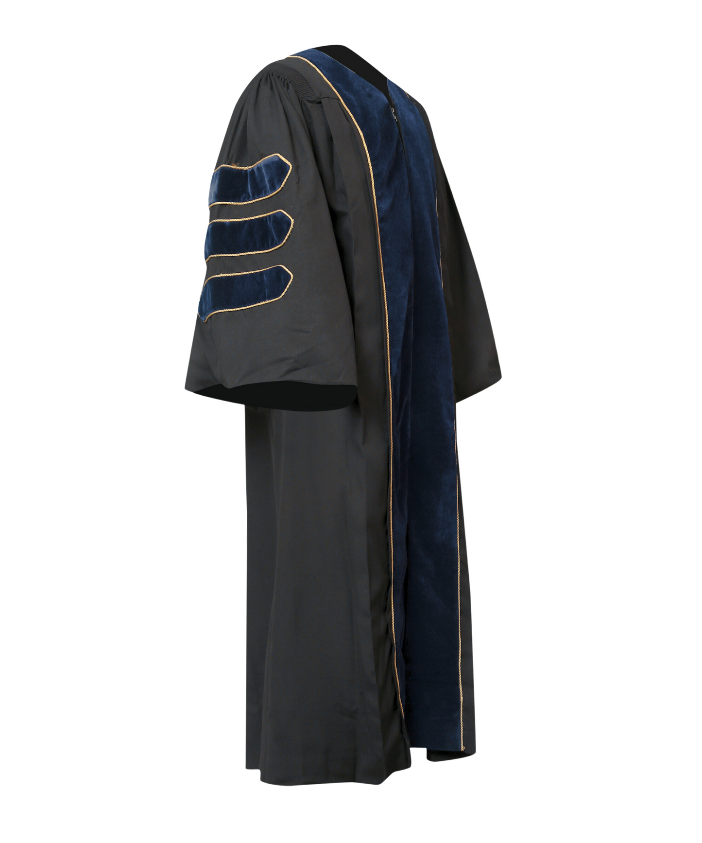 Super Deluxe Doctoral Gown Tam - Navy Blue Trim with Gold Piping
