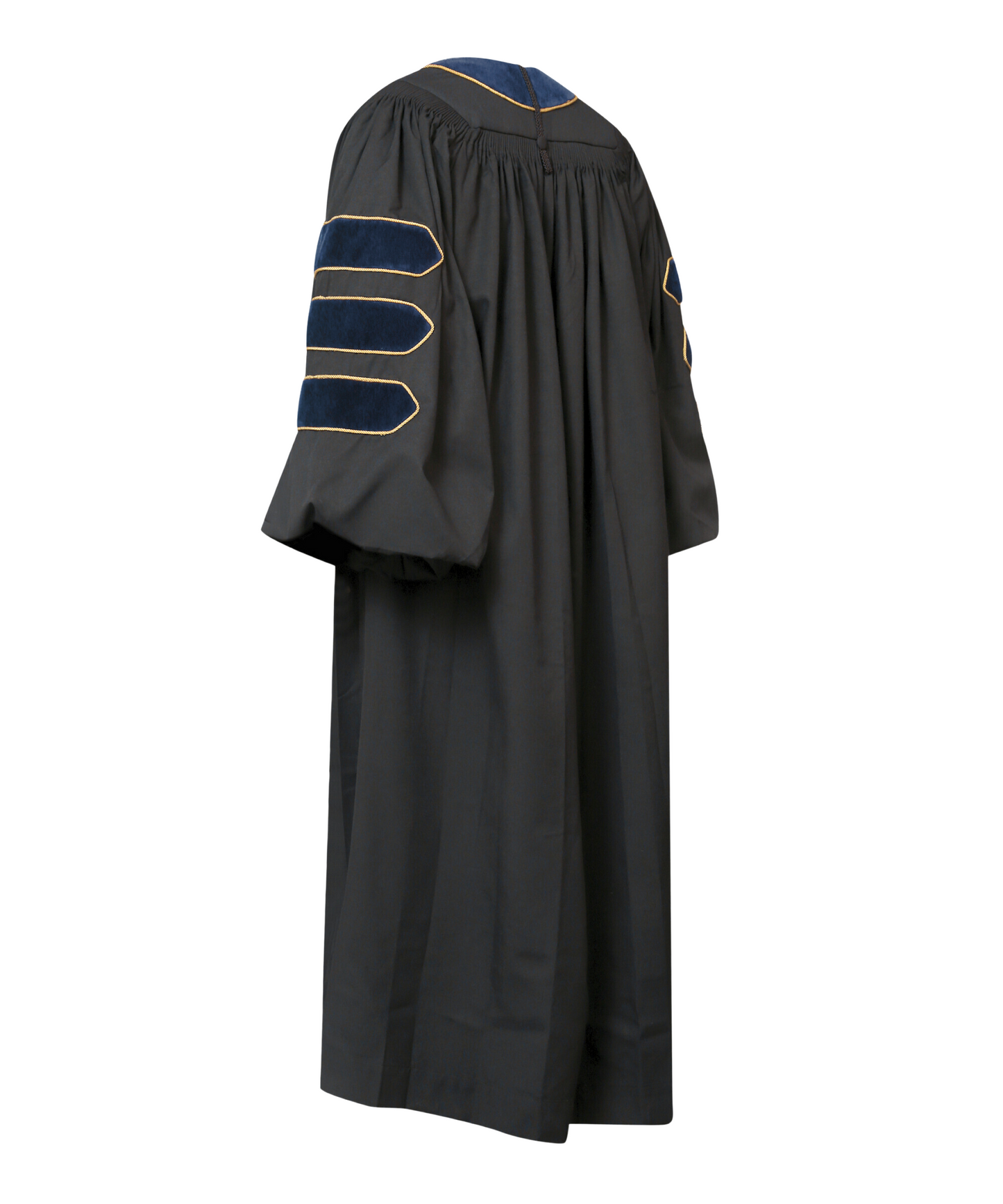 Super Deluxe Doctoral Gown Tam - Navy Blue Trim with Gold Piping