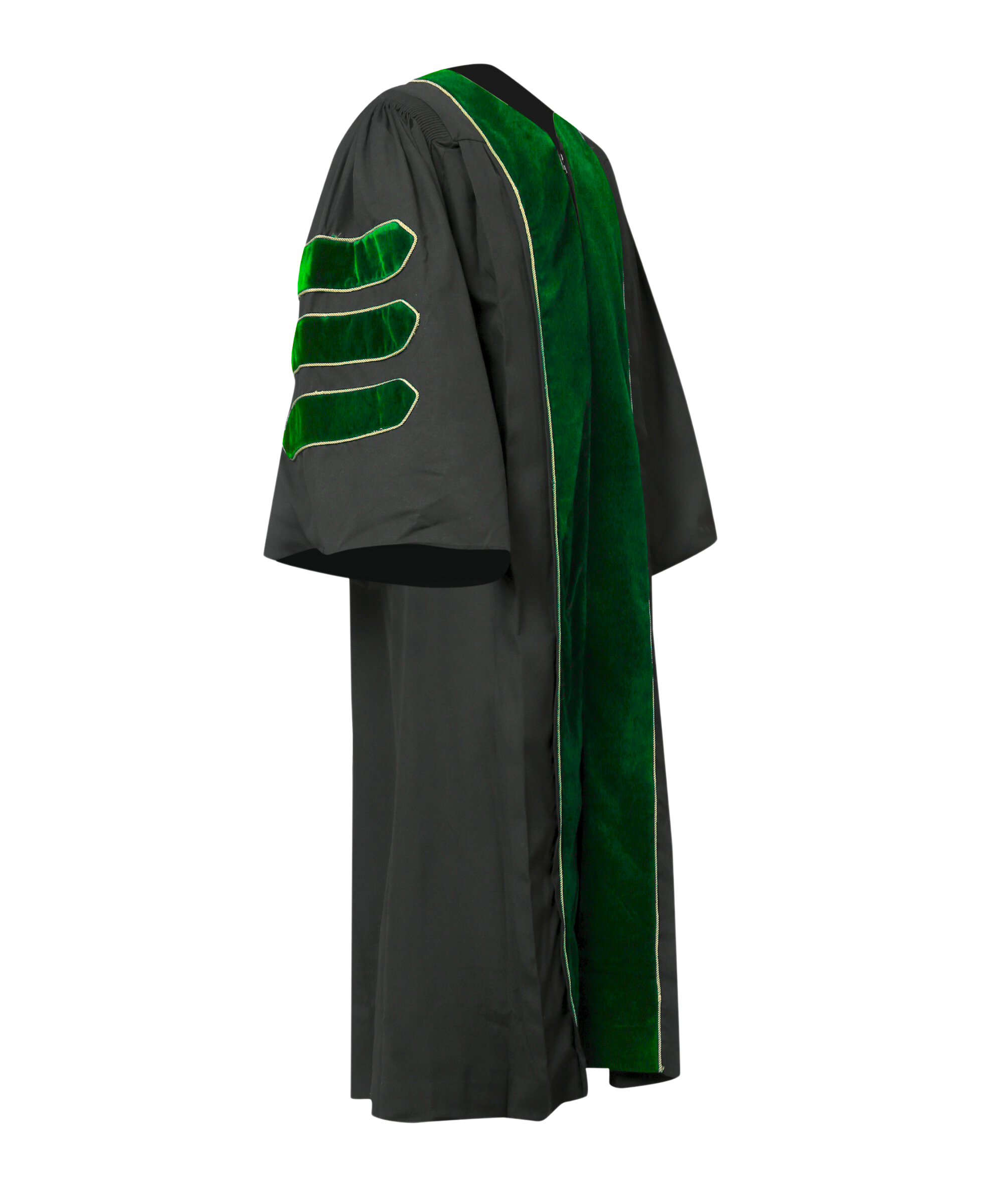 Super Deluxe Emerald Green Doctoral Gown Tam & Hood - with Gold Piping