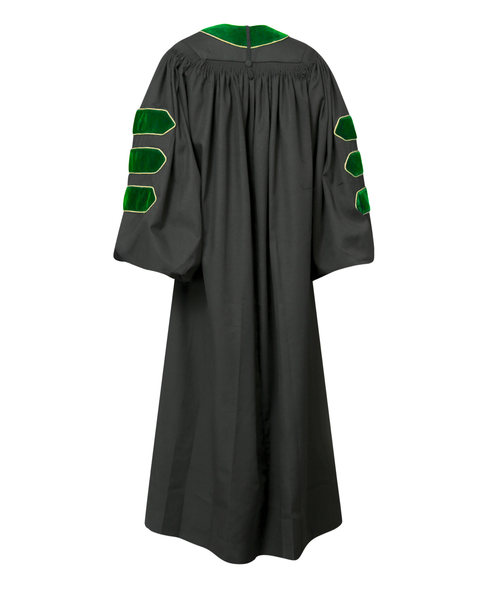 Super Deluxe Emerald Green Doctoral Gown Tam & Hood - with Gold Piping