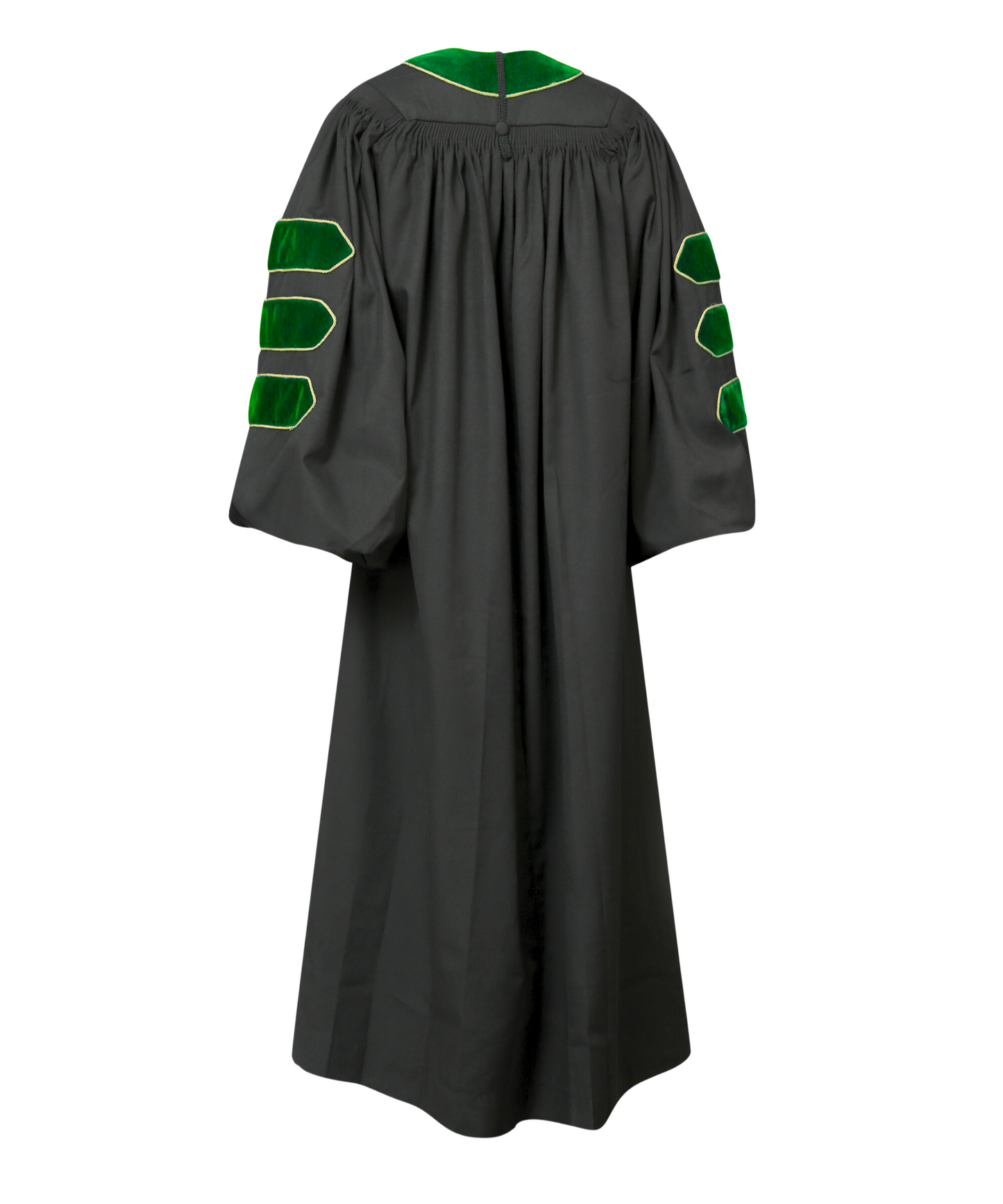 Super Deluxe Doctoral Gown Tam - Emerald green Trim with Gold Piping