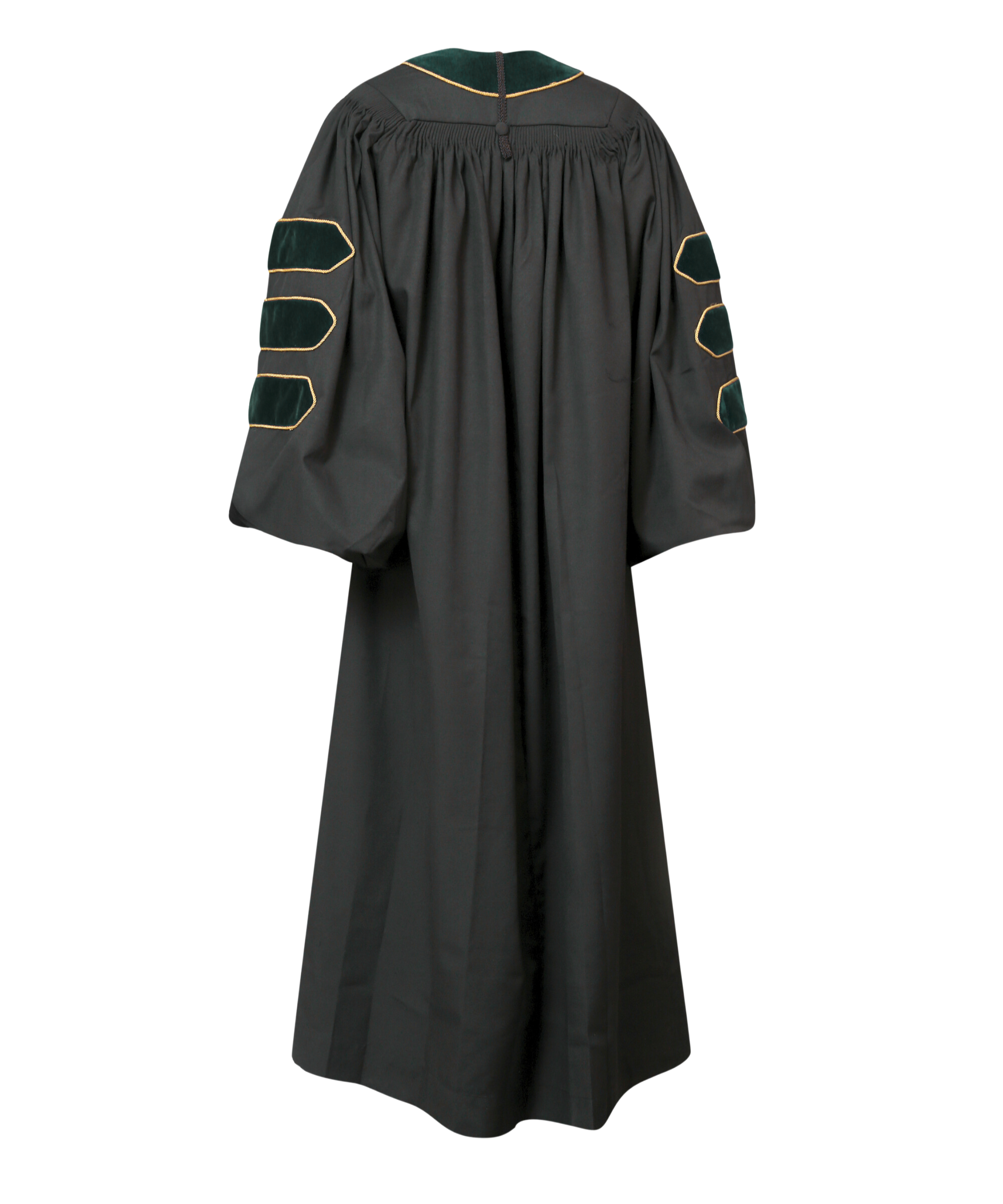 Super Deluxe Forest Green Doctoral Gown Tam & Hood - with Gold Piping