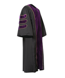 Super Deluxe  Purple Doctoral Gown Tam & Hood - with Gold Piping