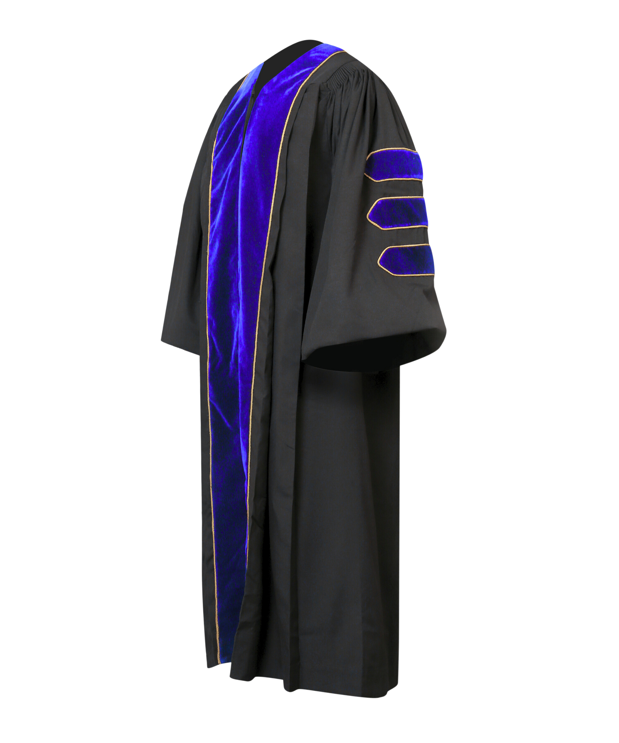 Super Deluxe  Royal Blue Doctoral Gown Tam & Hood - with Gold Piping