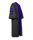 Super Deluxe  Royal Blue Doctoral Gown Tam & Hood - with Gold Piping