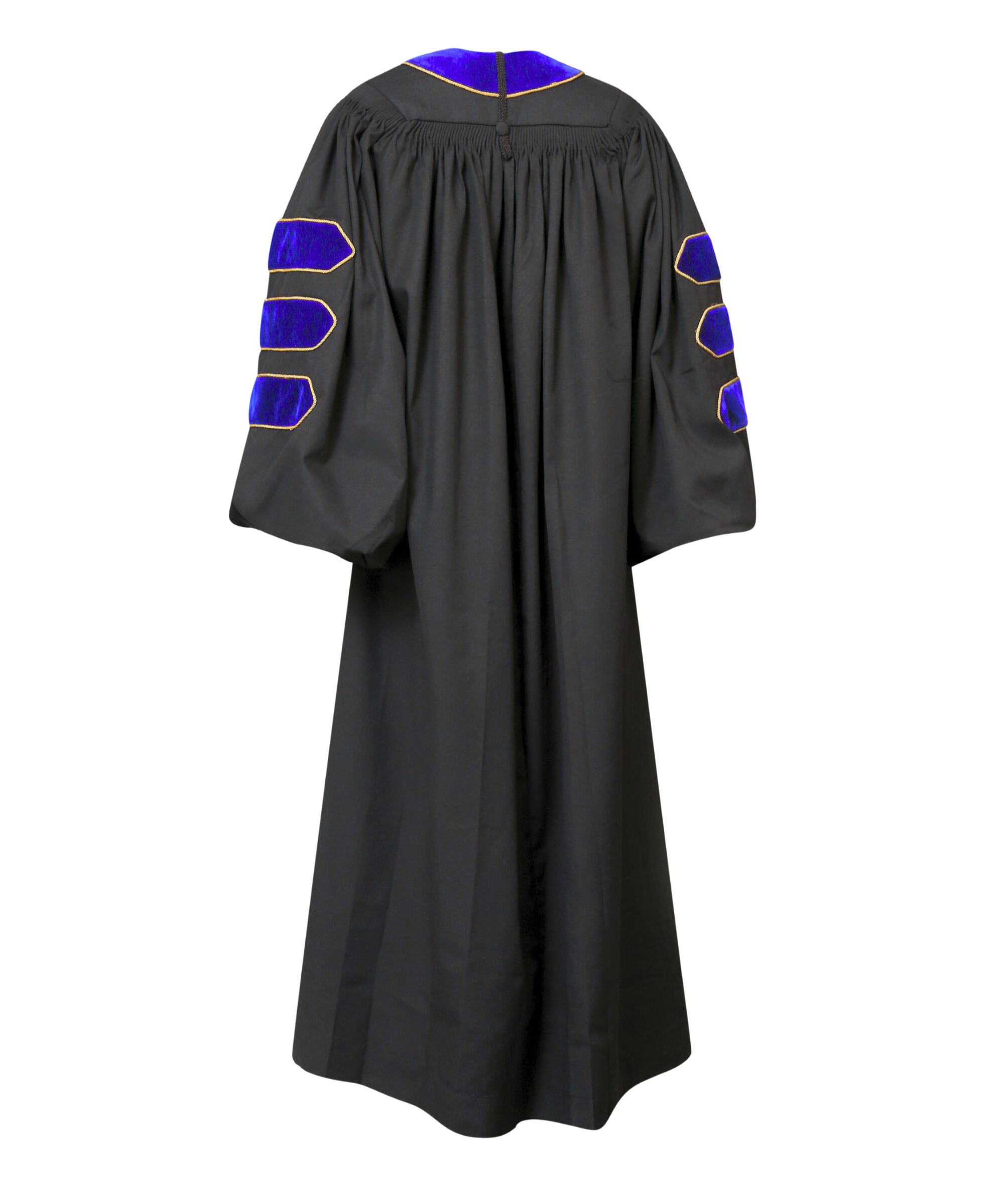 Super Deluxe  Royal Blue Doctoral Gown Tam & Hood - with Gold Piping