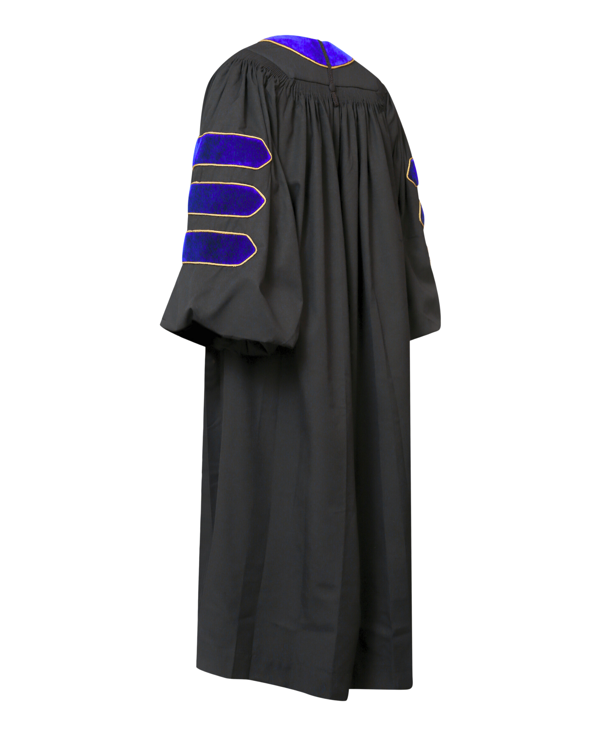 Super Deluxe  Royal Blue Doctoral Gown Tam & Hood - with Gold Piping