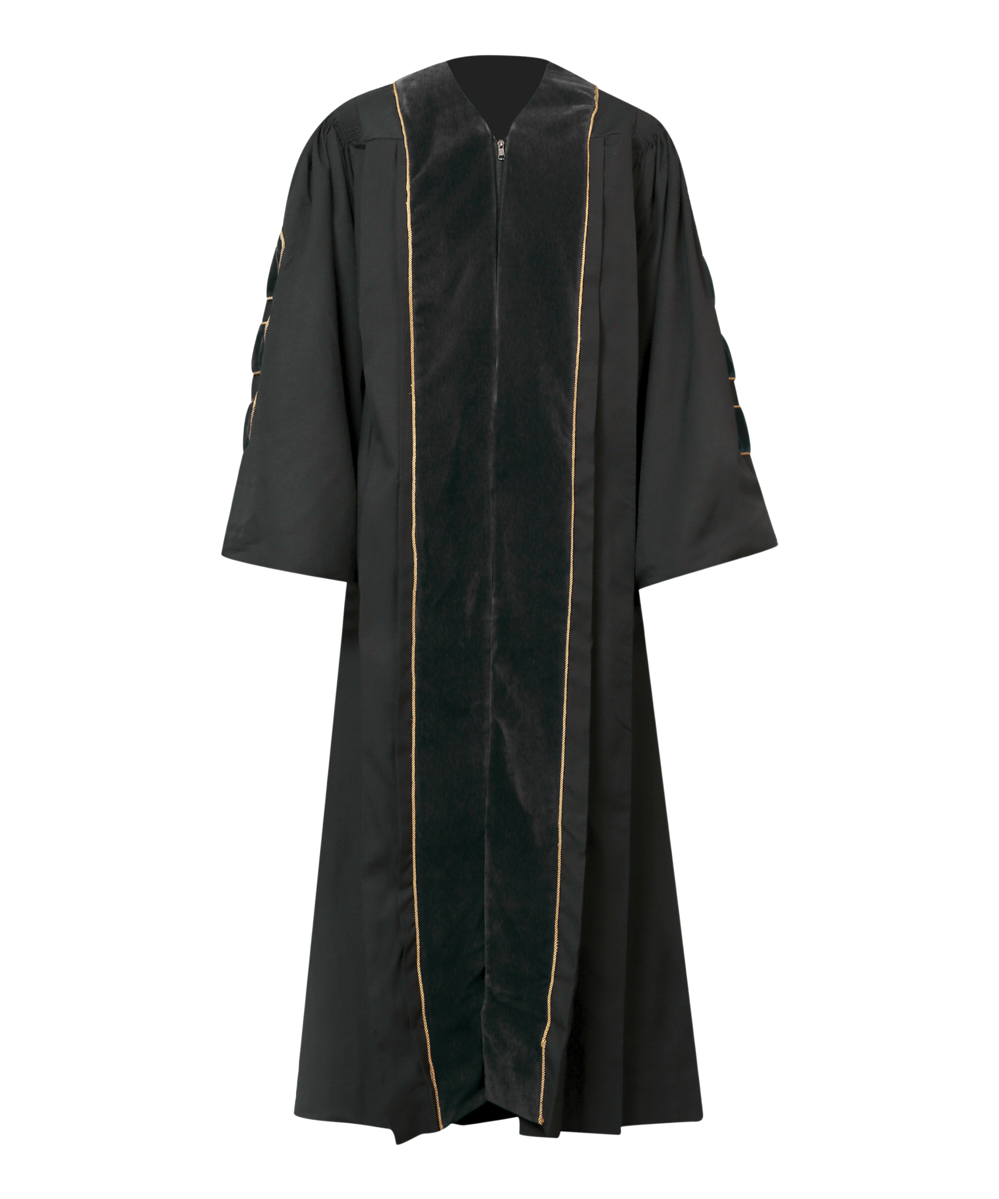 Super Deluxe Black Doctoral Gown Tam & Hood - with Gold Piping