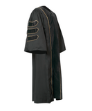 Super Deluxe Black Doctoral Gown Tam & Hood - with Gold Piping