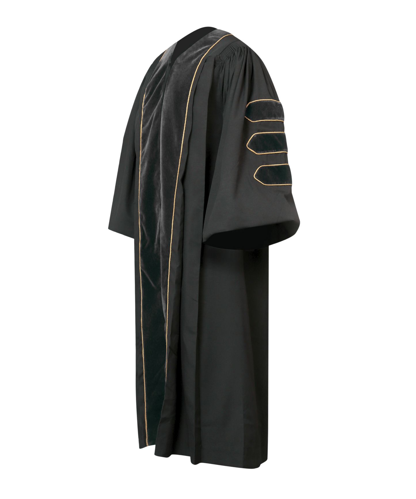 Super Deluxe Doctoral Gown Tam -Black Trim with Gold Piping