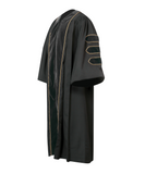 Super Deluxe Black Doctoral Gown Tam & Hood - with Gold Piping