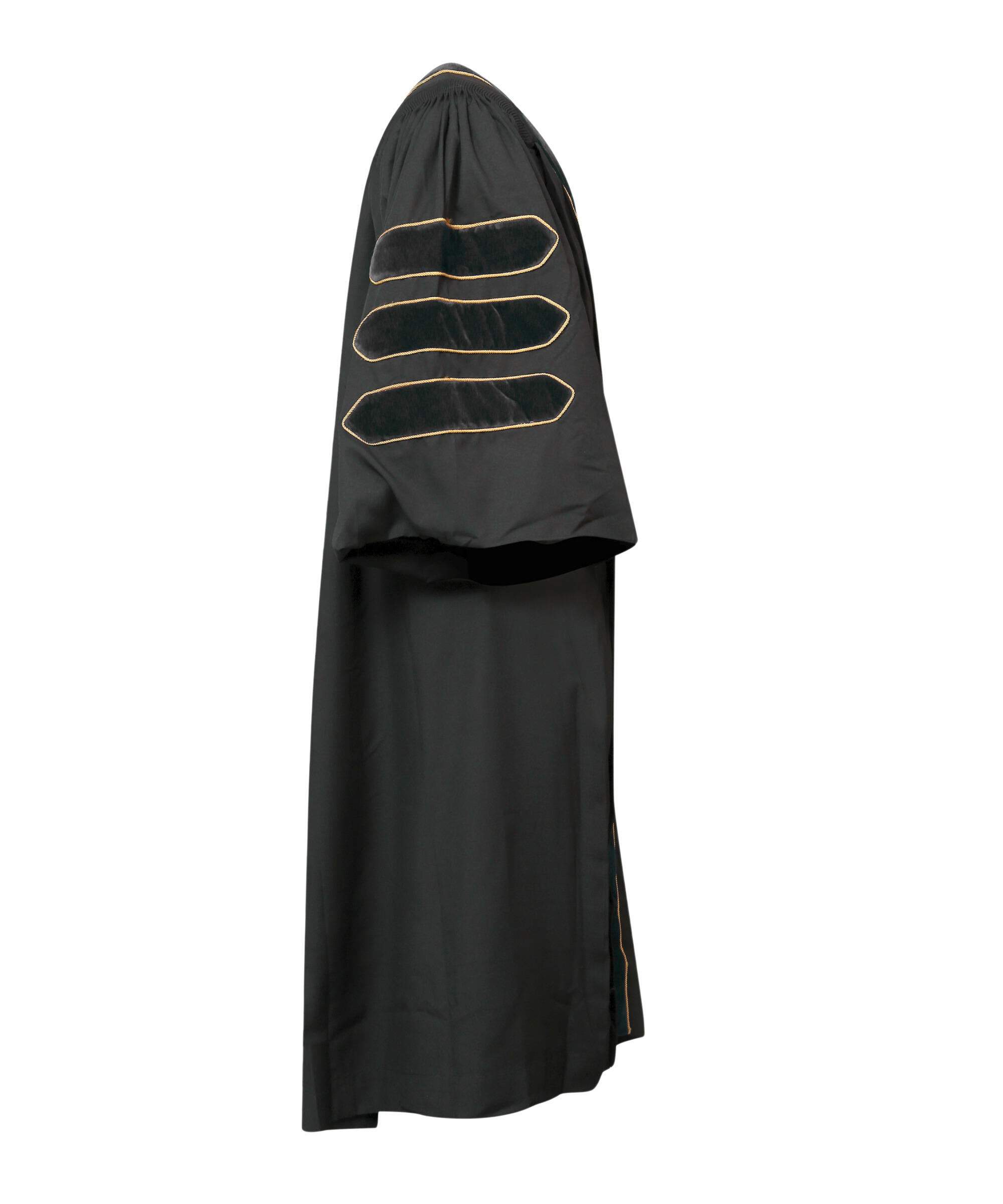 Super Deluxe Black Doctoral Gown Tam & Hood - with Gold Piping