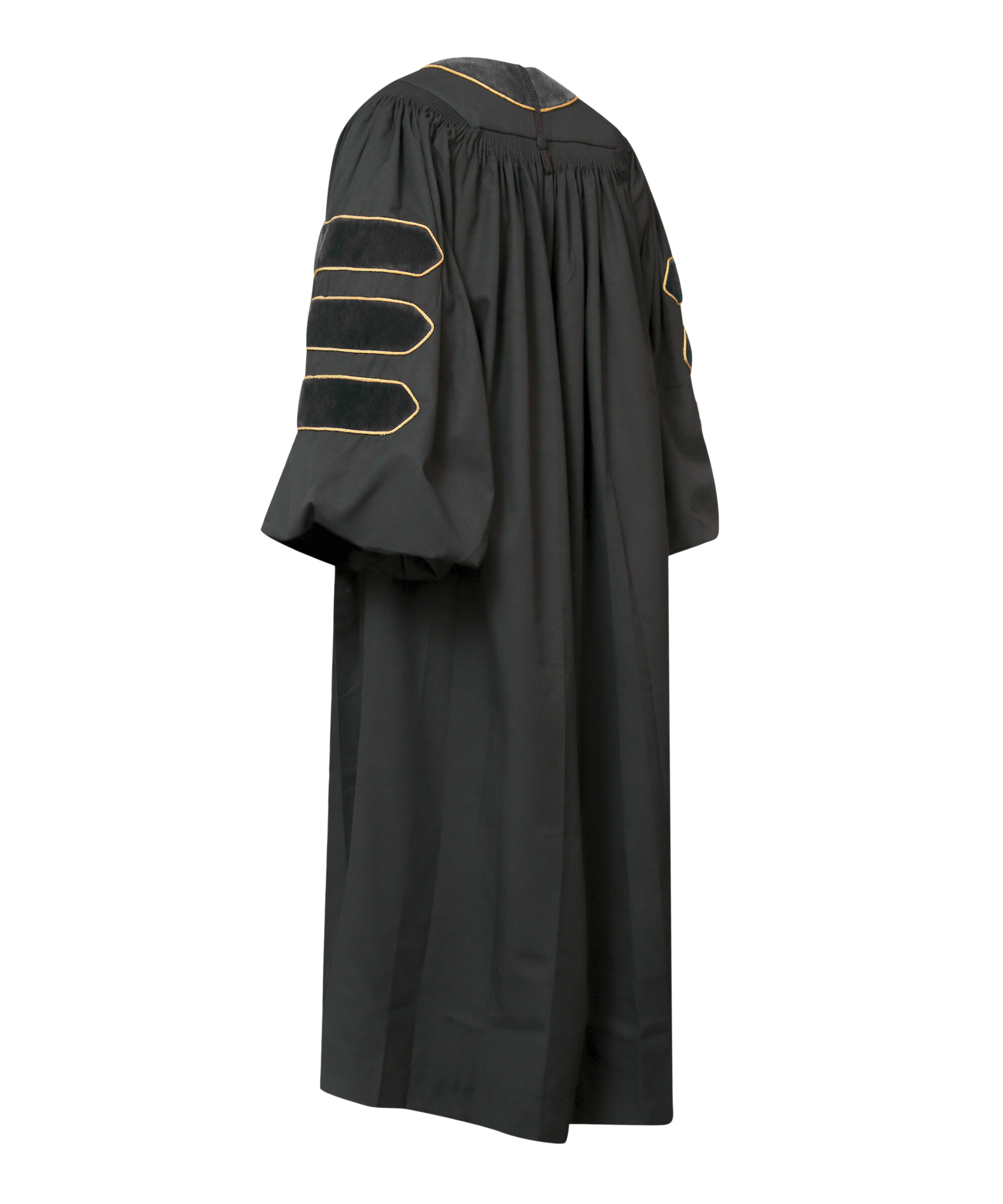 Super Deluxe Black Doctoral Gown Tam & Hood - with Gold Piping