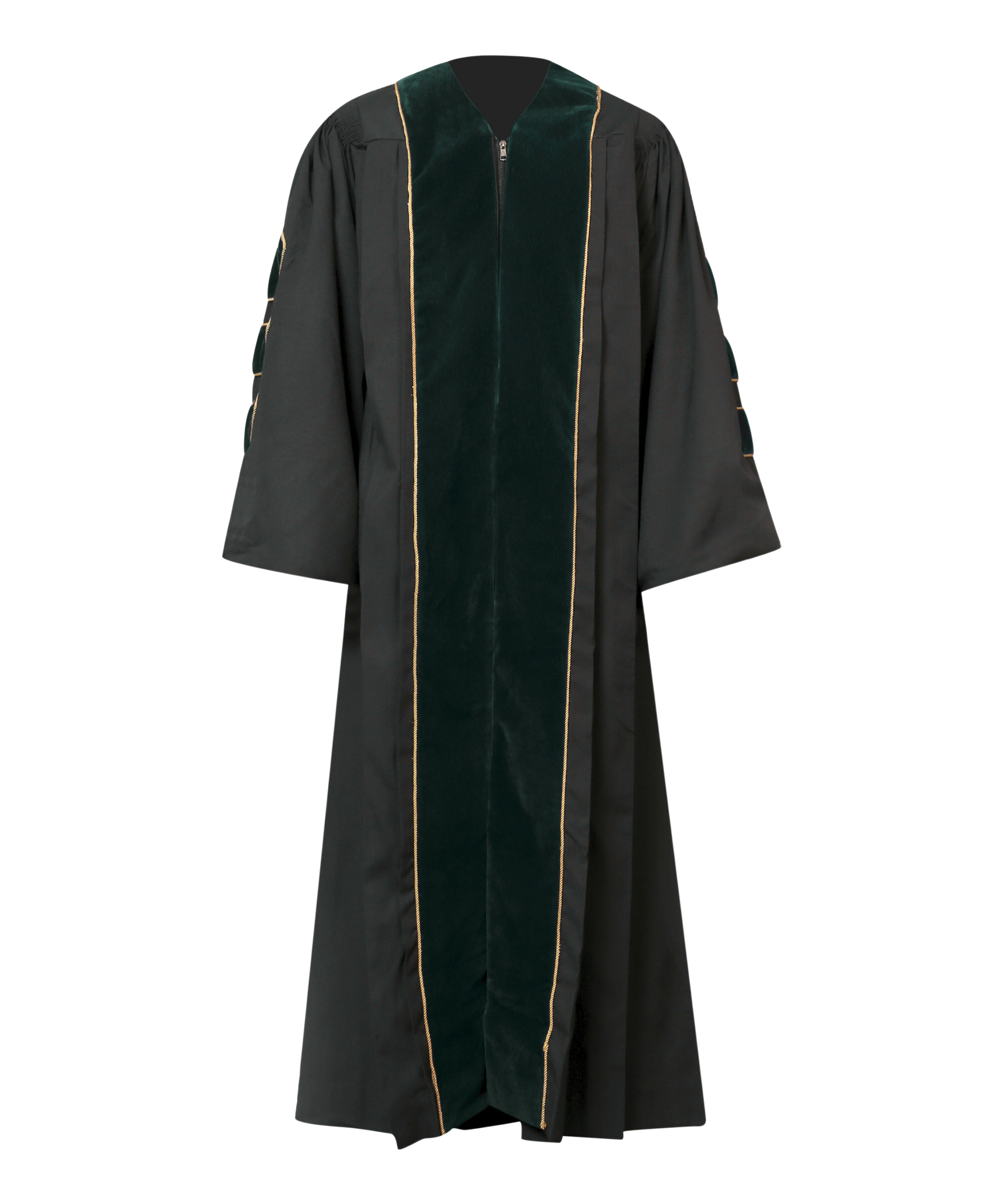 Super Deluxe Forest Green Doctoral Gown Tam & Hood - with Gold Piping