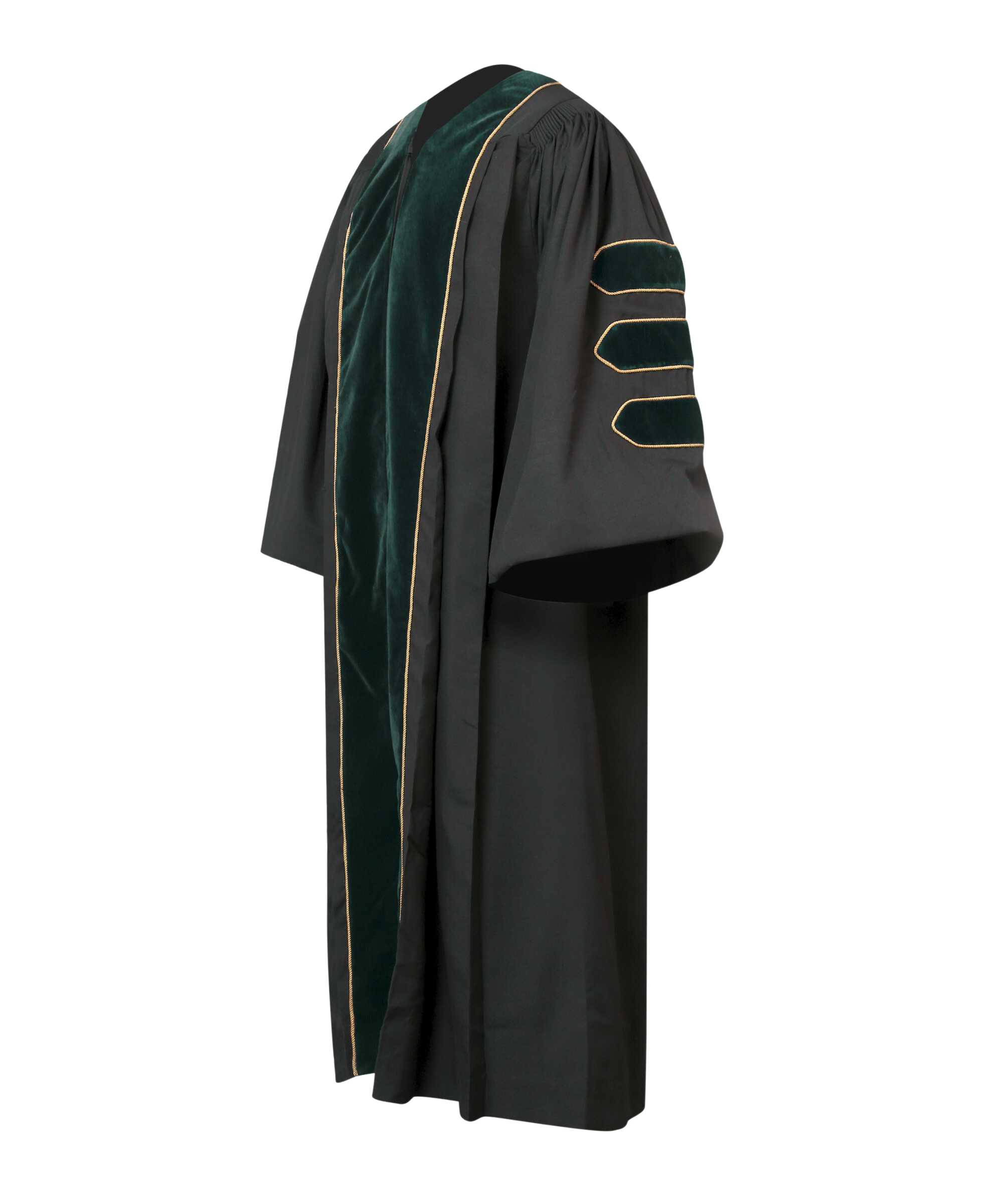 Super Deluxe Forest Green Doctoral Gown Tam & Hood - with Gold Piping