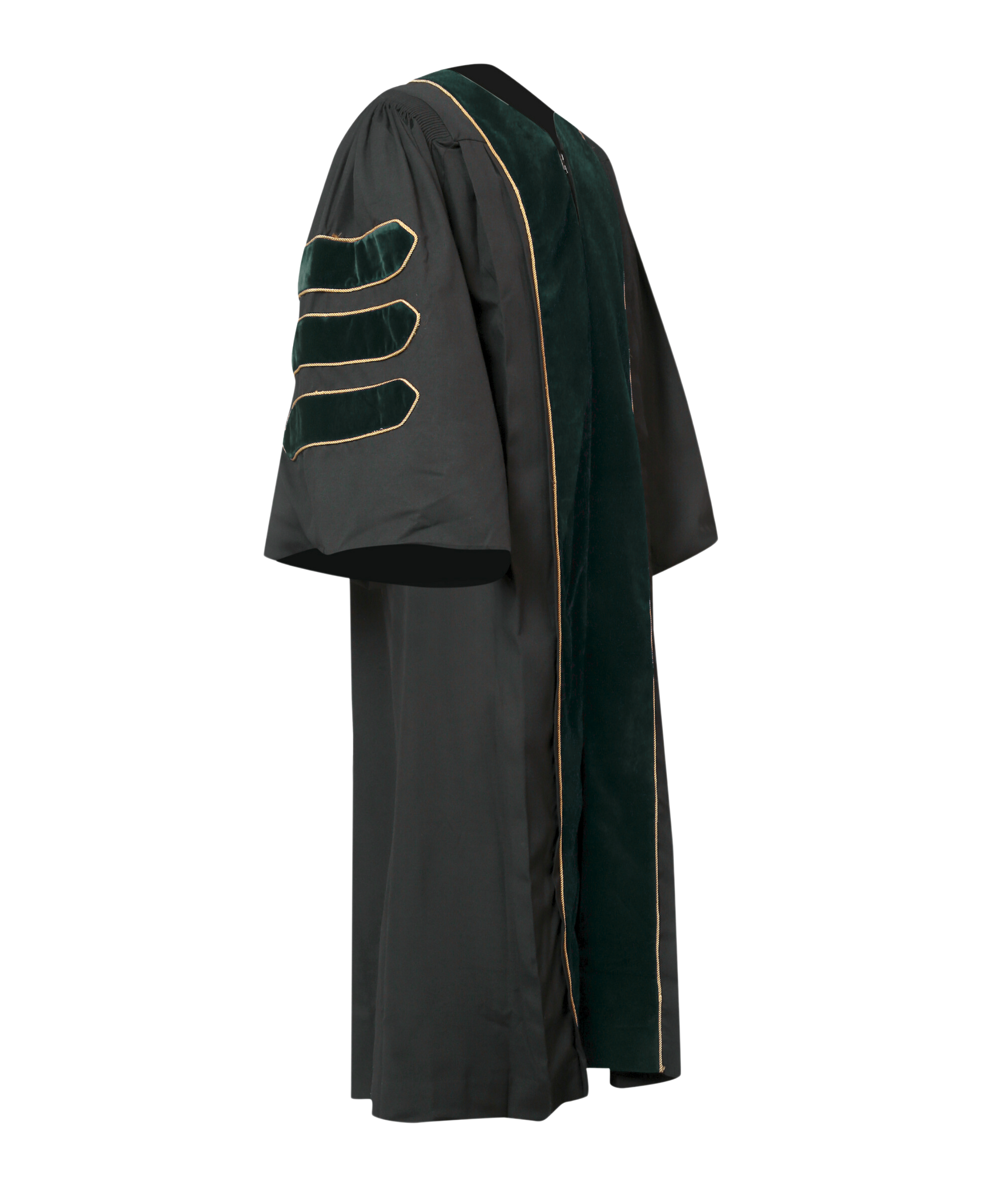 Super Deluxe Forest Green Doctoral Gown Tam & Hood - with Gold Piping