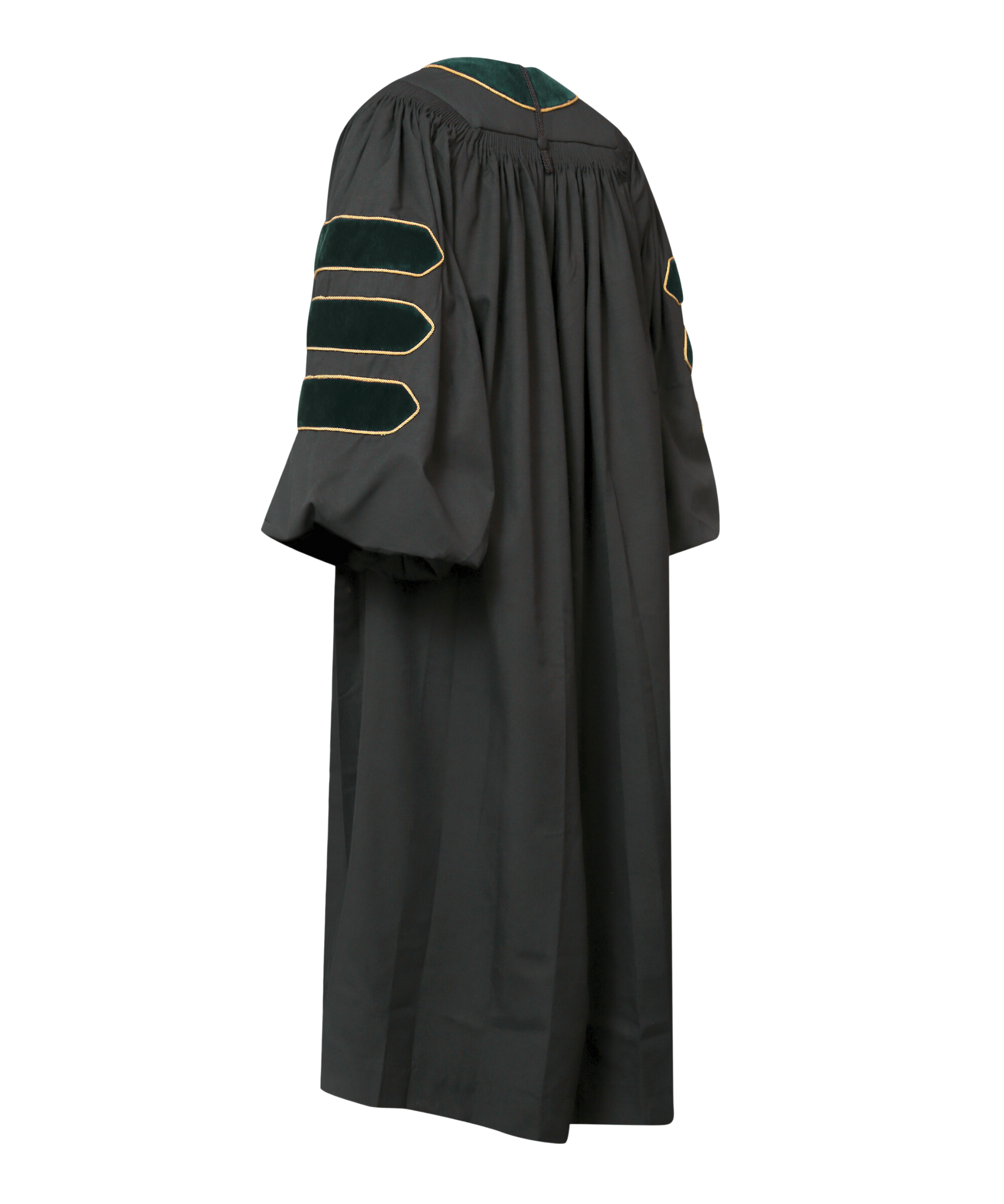 Super Deluxe Forest Green Doctoral Gown Tam & Hood - with Gold Piping