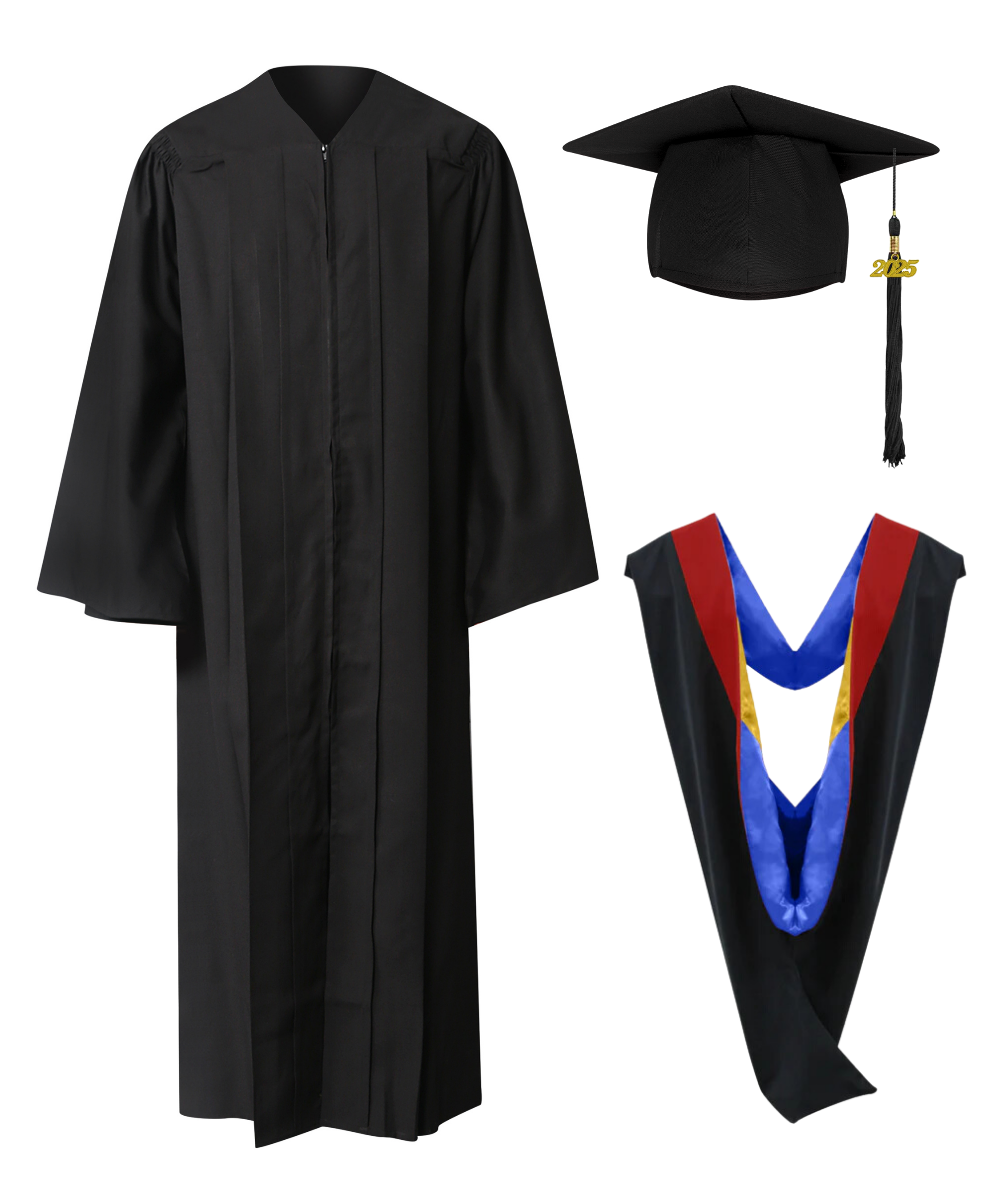 Deluxe Matte Elasticated Bachelor Graduation Gown Cap Tassel  Hood Package