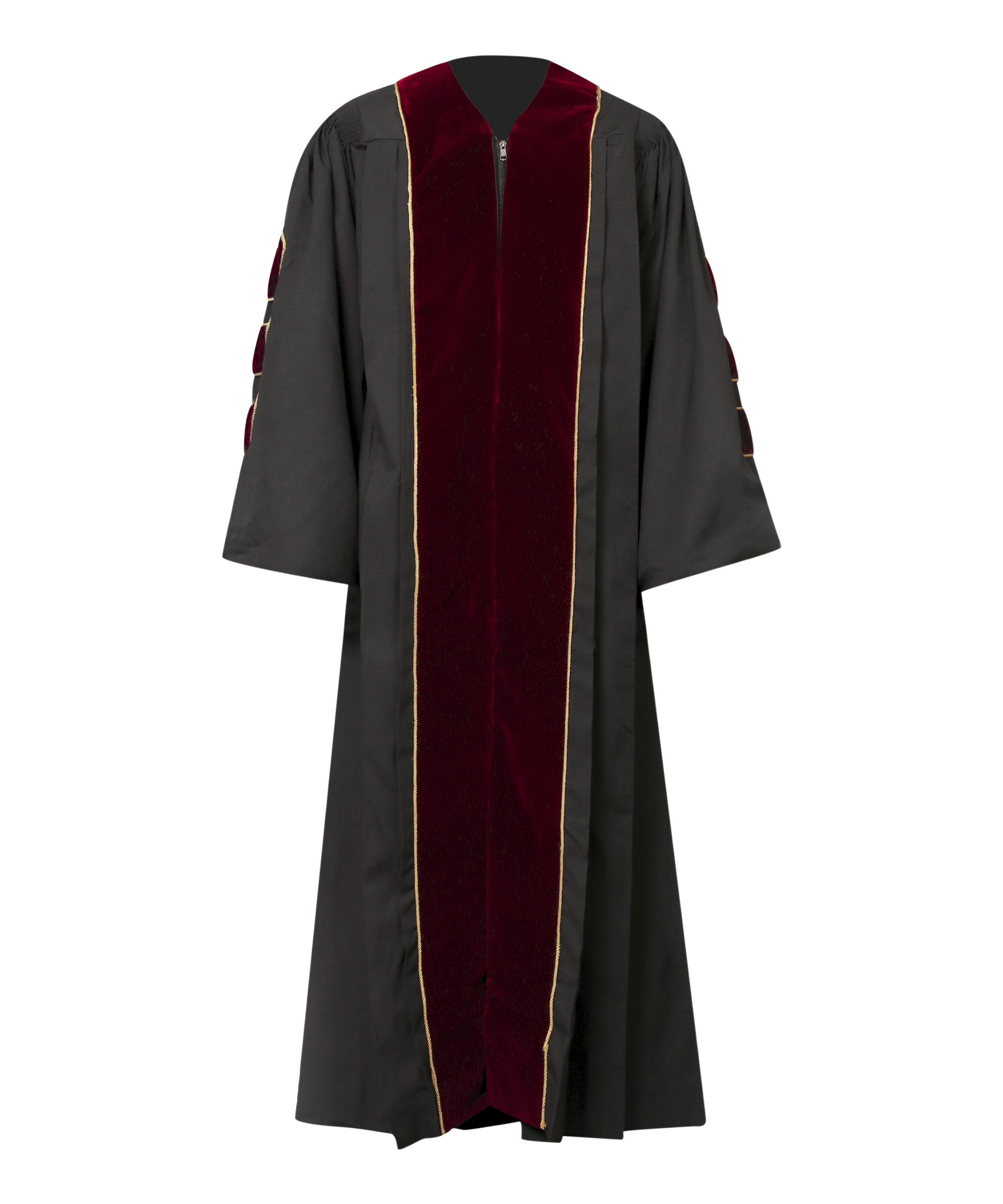 Super Deluxe Maroon Doctoral Gown Tam & Hood - with Gold Piping