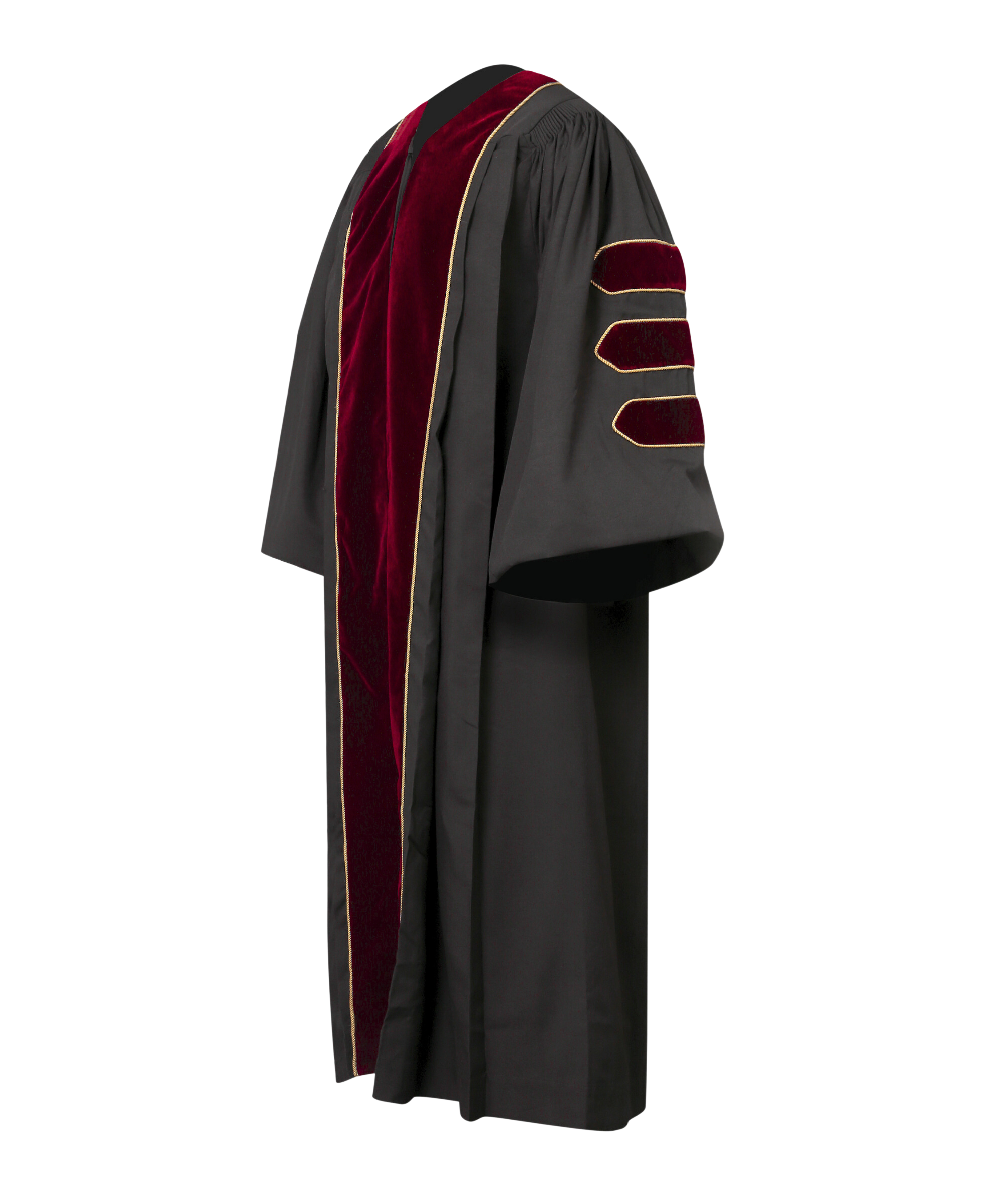 Super Deluxe Maroon Doctoral Gown Tam & Hood - with Gold Piping