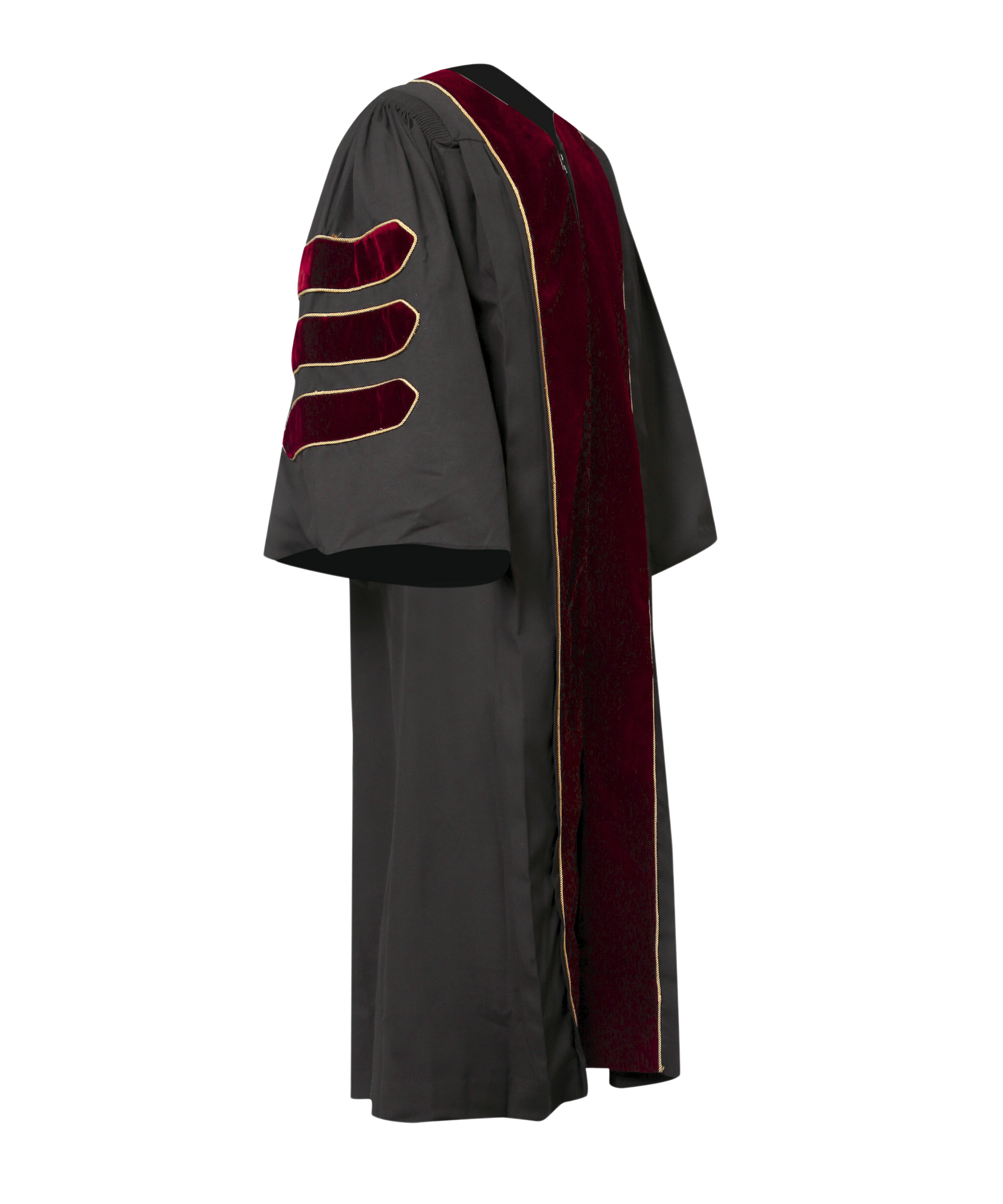 Super Deluxe Maroon Doctoral Gown Tam & Hood - with Gold Piping