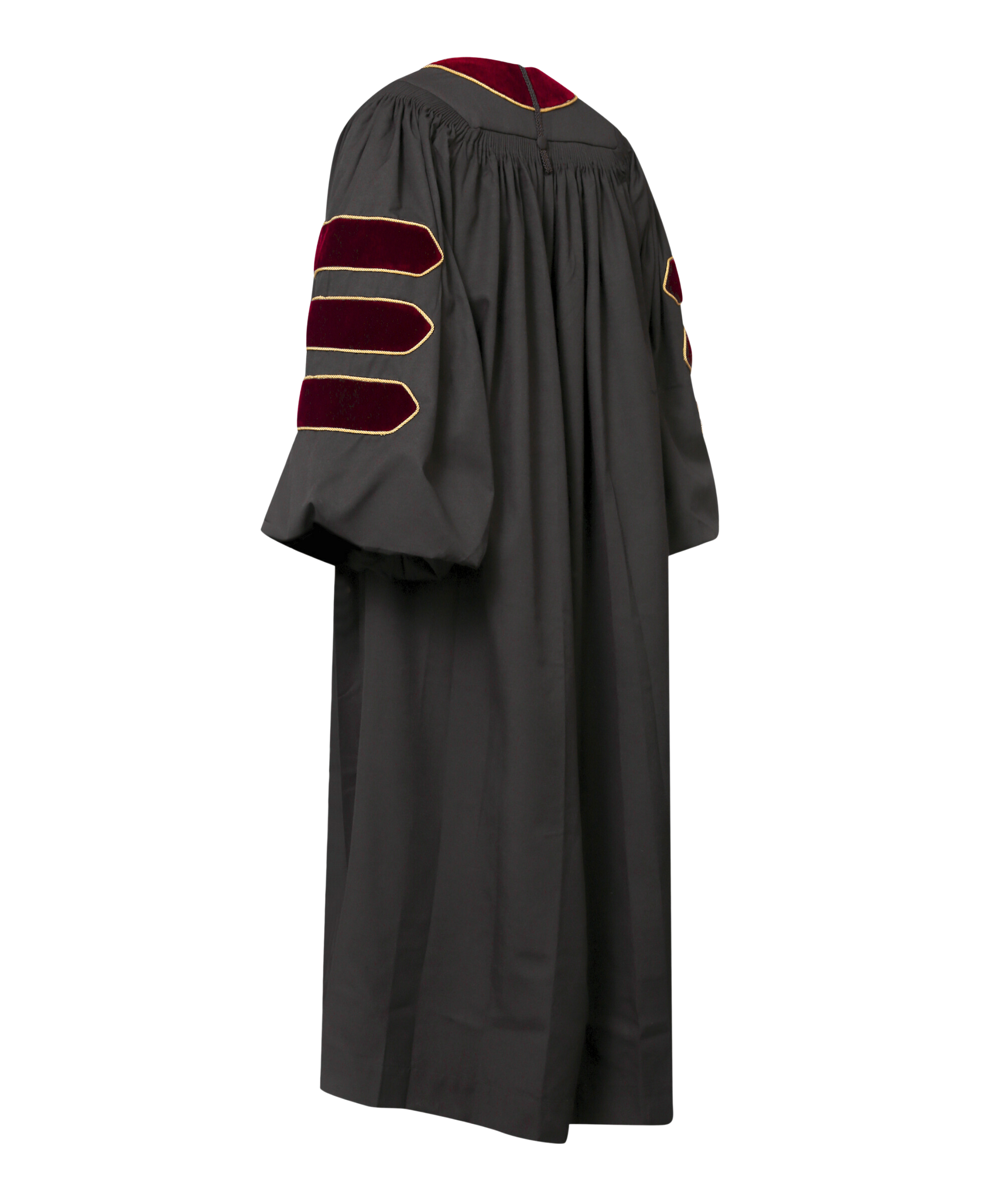 Super Deluxe Maroon Doctoral Gown Tam & Hood - with Gold Piping