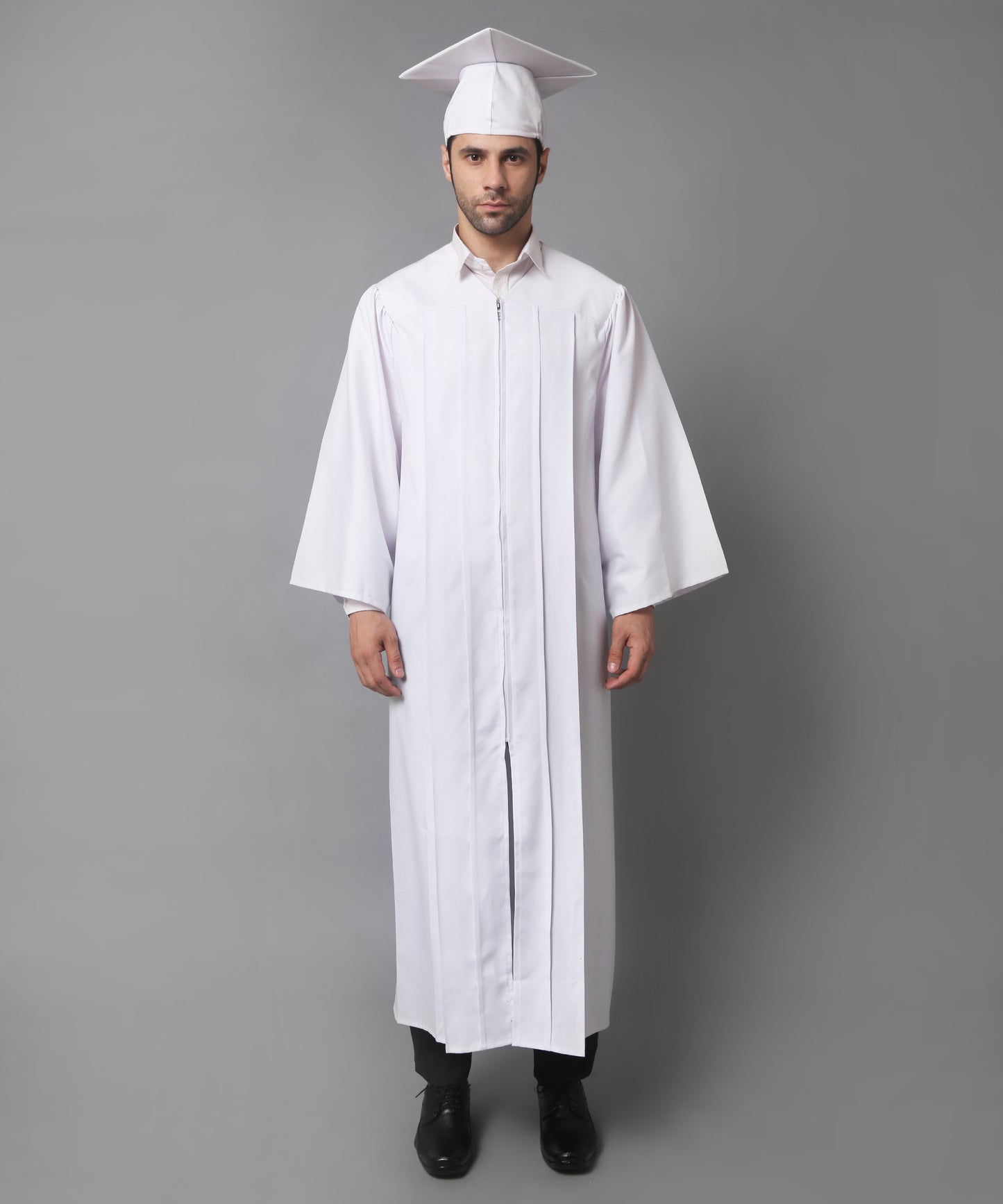 White High School Cap Tassel  and Gown Set Matte