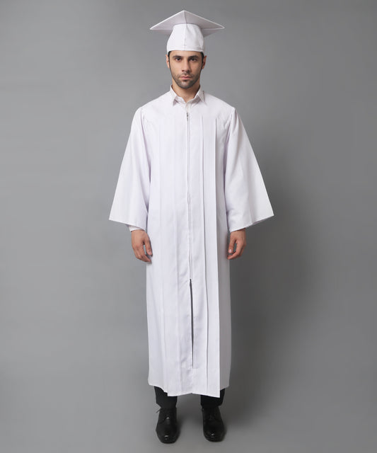 White High School Cap Tassel  and Gown Set Matte