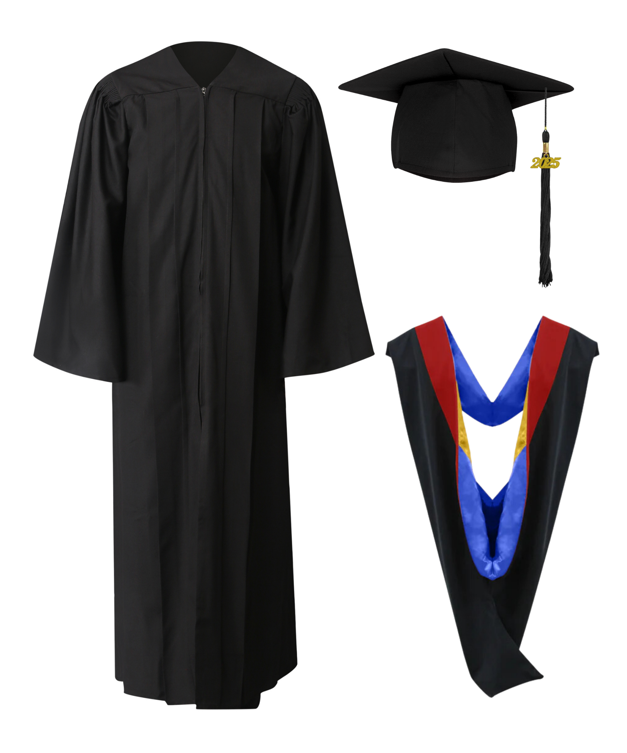 Premium Matte Fluted Bachelor Graduation Gown Cap Tassel  Hood Package