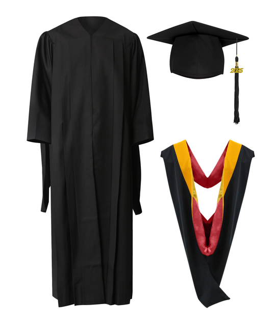 Classic Matte Gathered Master Graduation Gown Cap Tassel Hood Package