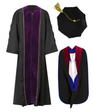 Super Deluxe  Purple Doctoral Gown Tam & Hood - with Gold Piping