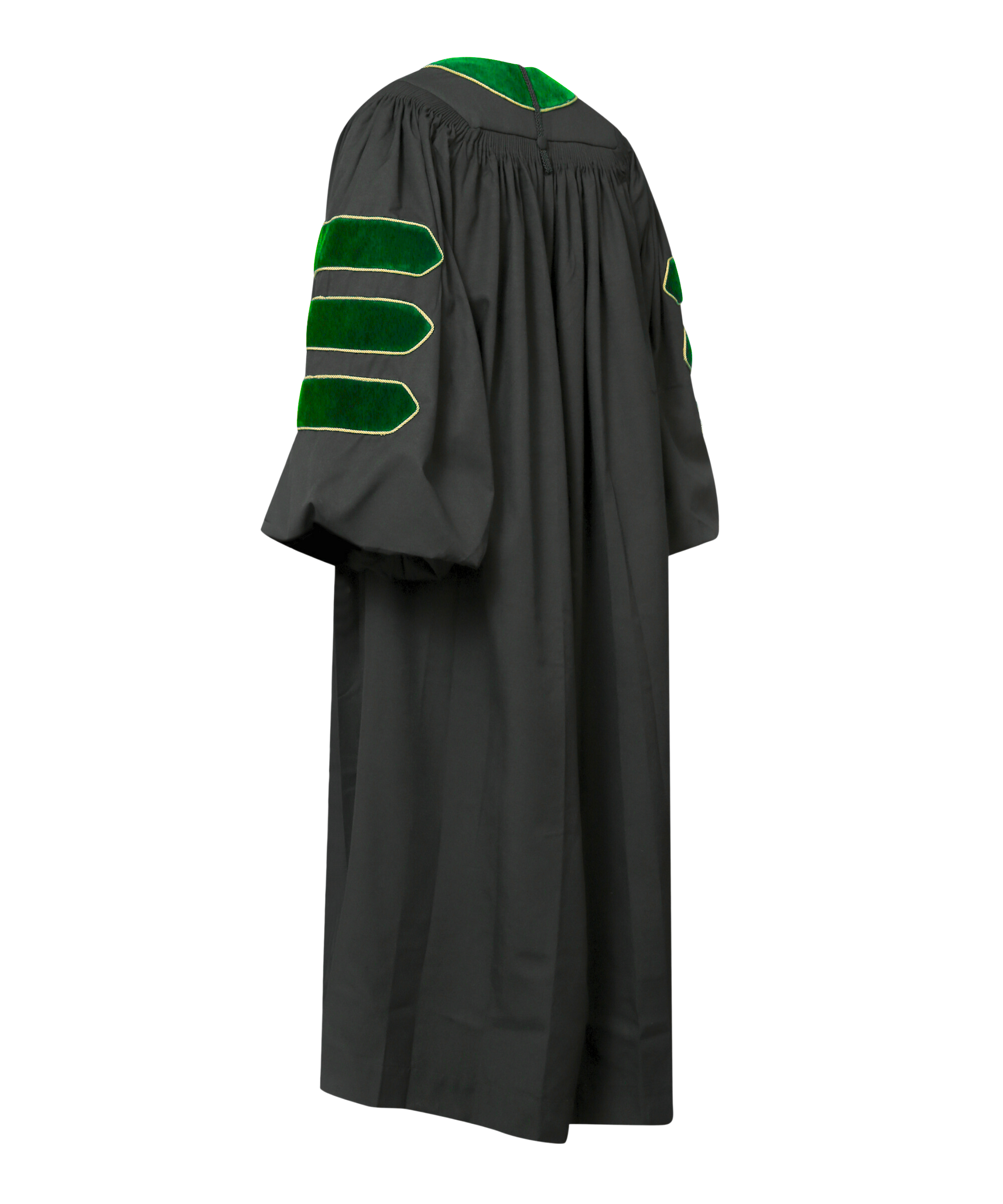 Super Deluxe Emerald Green Doctoral Gown Tam & Hood - with Gold Piping