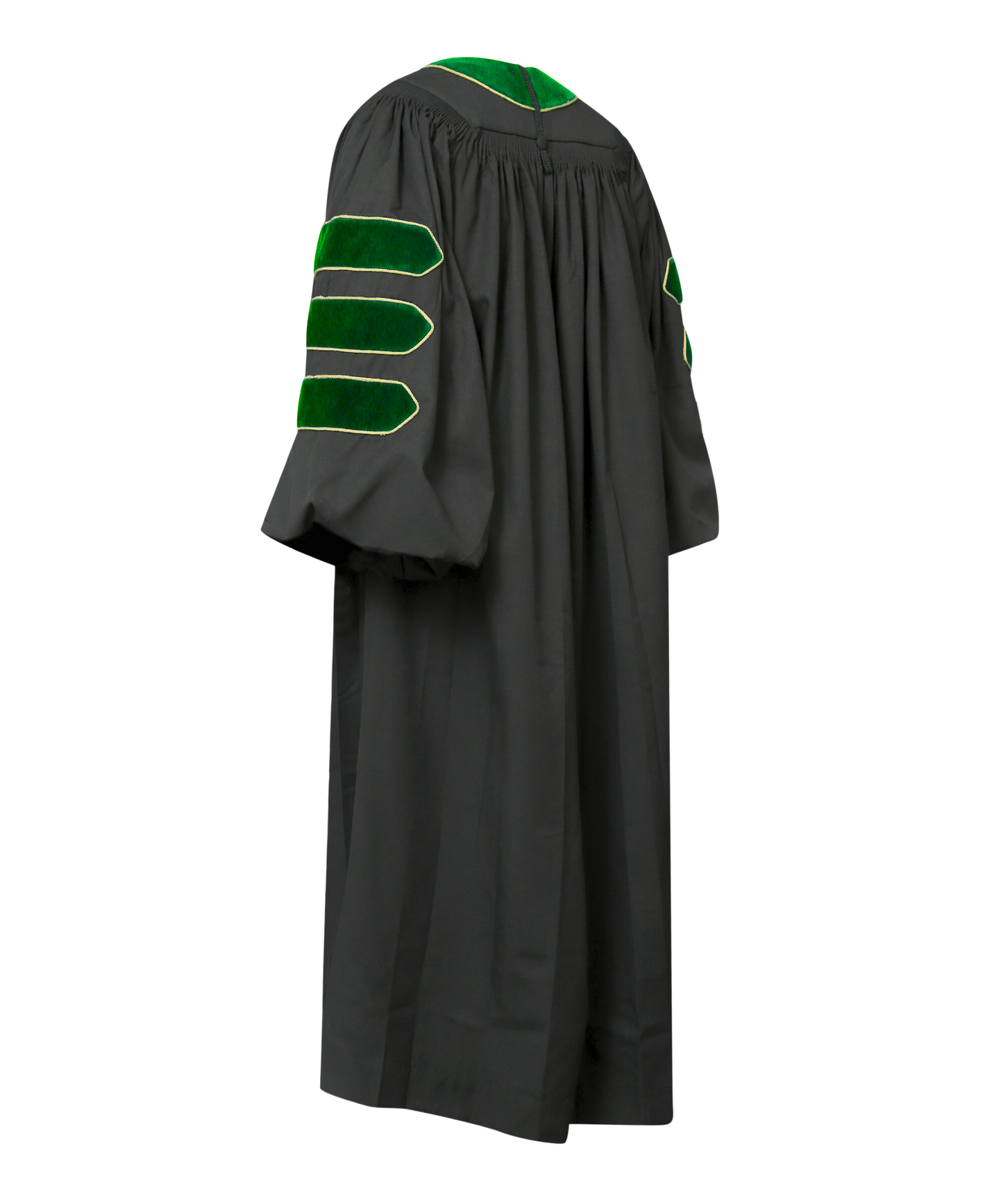 Super Deluxe Doctoral Gown Tam - Emerald green Trim with Gold Piping