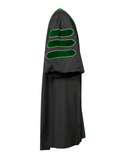 Super Deluxe Emerald Green Doctoral Gown Tam & Hood - with Gold Piping