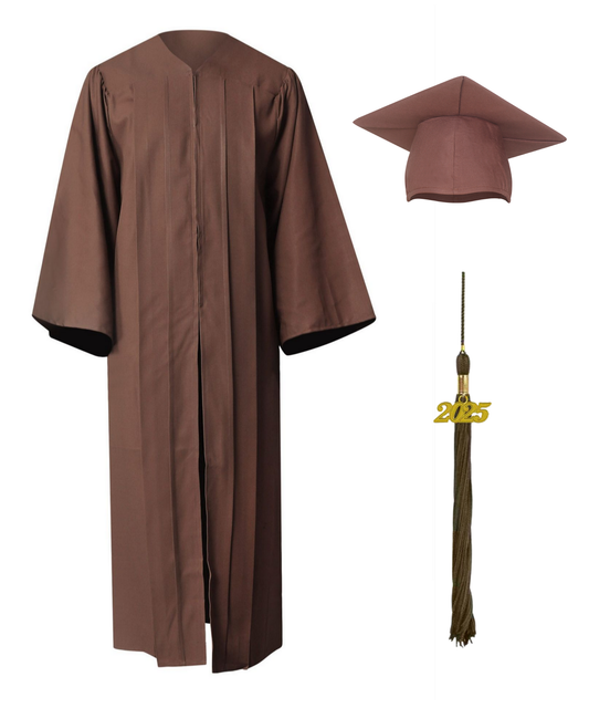 Brown High School Cap Tassel  and Gown Set Matte