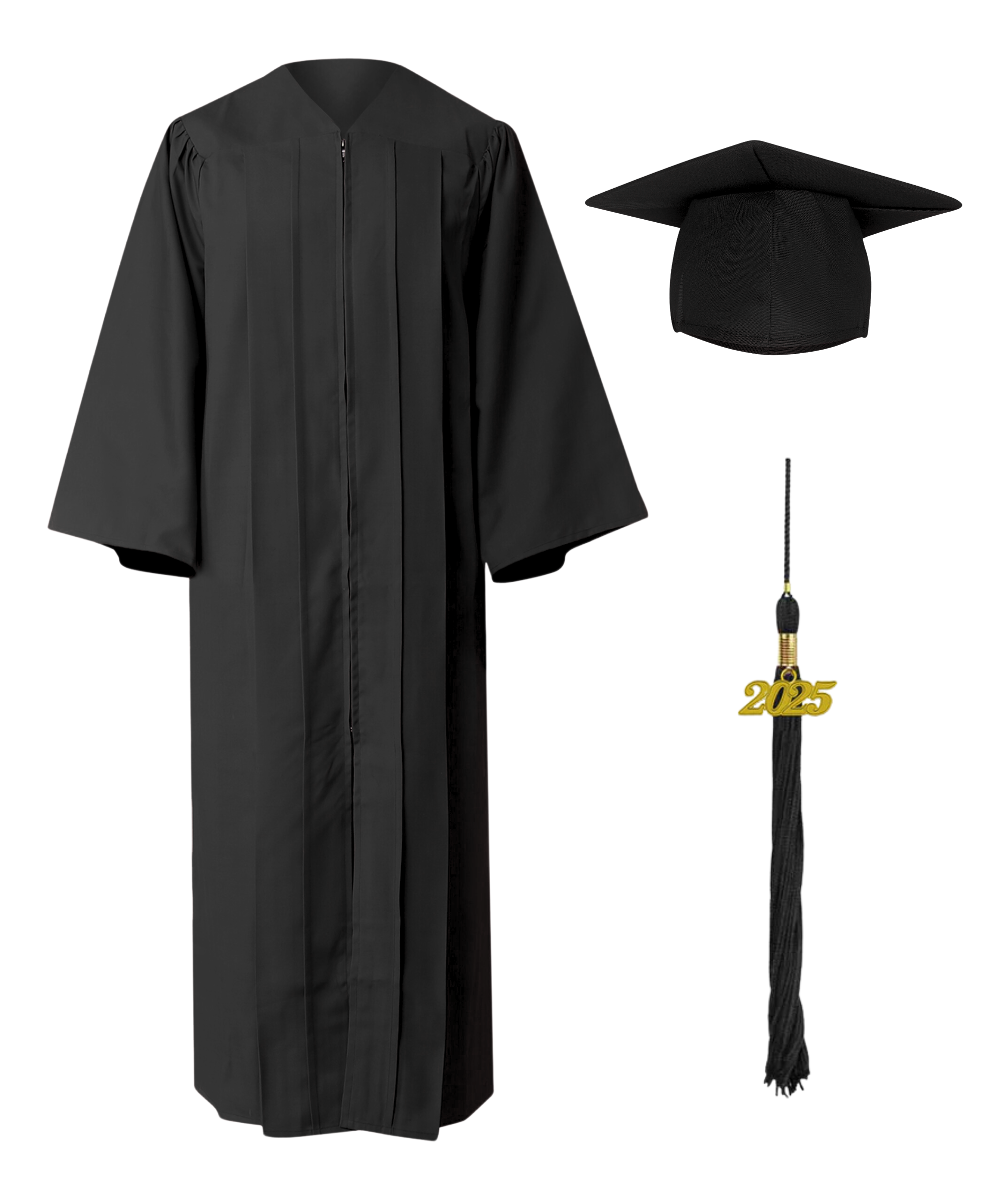 Black High School Cap Tassel  and Gown Set Matte